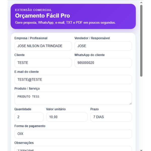 Orçamento Fácil Pro — Extensão para Google Chrome